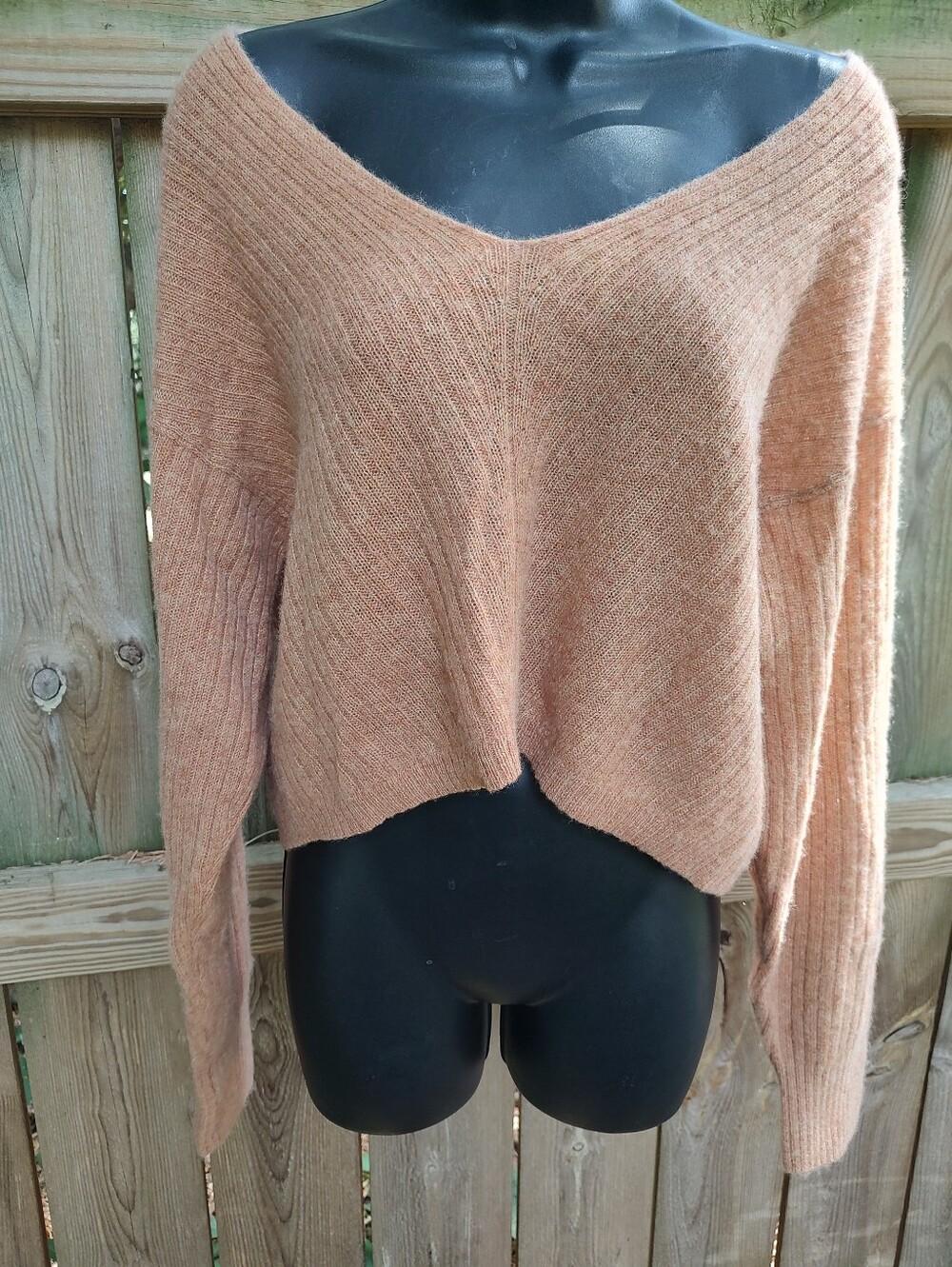 🏵️Free People 100% Cashmere Burnt Orange Cropped Loose Fit Off Shoulder Sweater